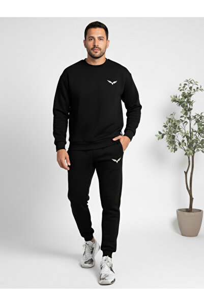 LELVANİ Wing Printed Men's Sweatshirt Top and Bottom Set Crew Neck