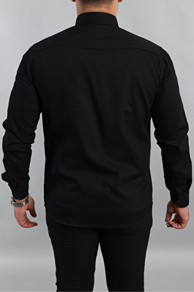 a02teks Ανδρικό τζιν πουκάμισο Slim Fit μαύρο