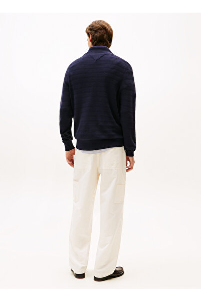 Tommy Hilfiger Bisiklet Yaka Normal Mavi Erkek Kazak MW0MW39536DW5_STRIPE STRUCTURE ZIP