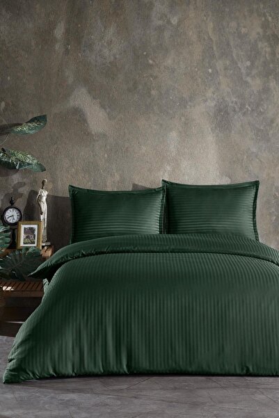 VAROL Lastikli Saten Çizgili Çift Kişilik Nevresim Takım v2