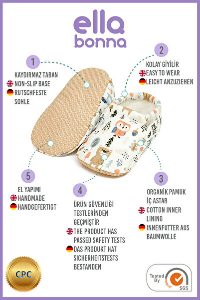 Ella Bonna Non-Slip Sole, Baby Booties, Nursery Shoes Forest Animals, Elephant 2 Pack