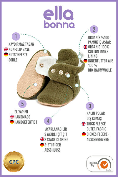 Ella Bonna Fleece Cotton Lined Non-Slip Sole Unisex Baby Kids House Slippers - Basic