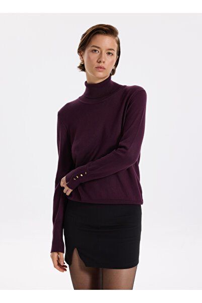 Fabrika Balıkçı Yaka Basic Düz Bordo Kazak Kadın REZZA