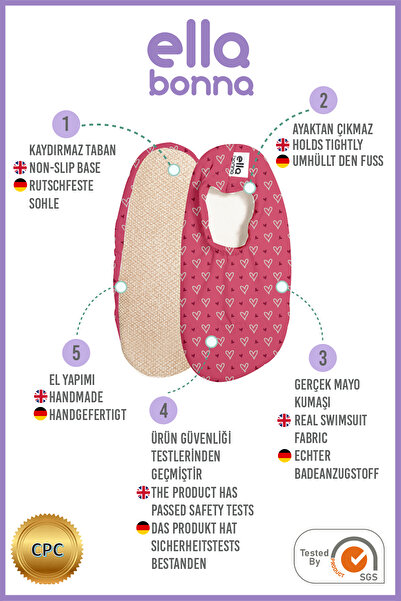 Ella Bonna Non-Slip Sole, Unisex Baby, Children's Sea Shoes, Pool Booties, Red Hearts