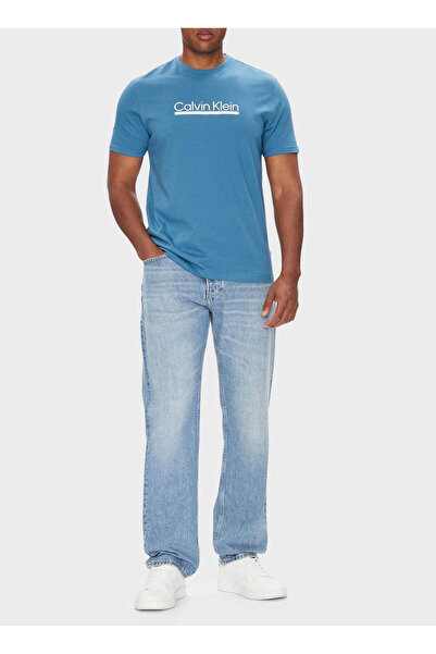 Calvin Klein Bisiklet Yaka Mavi Erkek T-Shirt LV04RC852GCCY_SS 30s EU SP OUTLINE