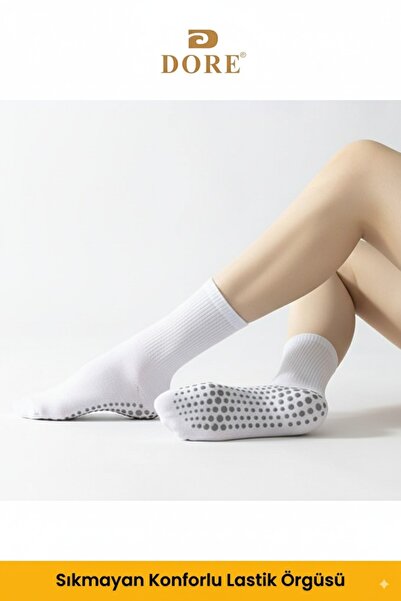Dore Orijinal Unisex 2 Çift Kaydırmaz Hac Umre Tavaf İçin Soket Model Kaymaz Taban Krem Çorap