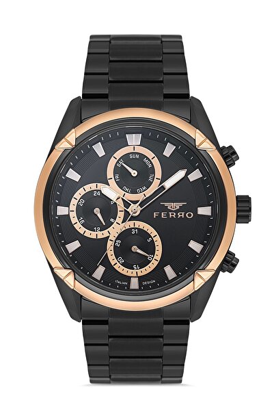 FERRO Black Steel Cord Men's Wristwatch Fm11388A-R2 Functions Active 3Atm Waterproof
