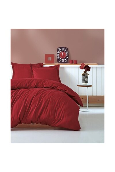 Cotton Box Elegant Stripe Çift Kişilik Nevresim Takımı Saten Bordo