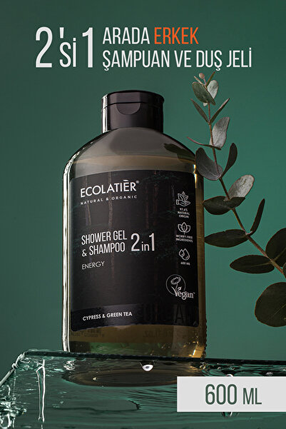 ECOLATIER Erkek Şampuan ve Duş Jeli 2’si 1 Arada 600 ml Enerji Antistres %97 ...