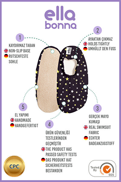 Ella Bonna Kaydırmaz Taban Unisex Bebek Çocuk Deniz Ayakkabısı Havuz Patiği Sarı Yıldızlar
