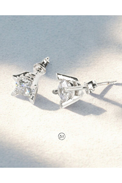 AY MÜCEVHER 14 Ayar Altın Beyaz Tektaş Küpe 1 gr