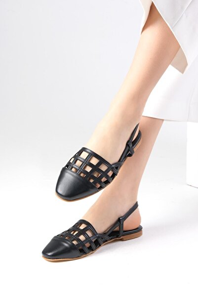 Mio Gusto Helen Black Color Blunt Toe Open Back Women's Ballerina Shoes