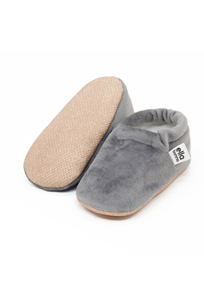 Ella Bonna Gray Velvet Baby Booties - Non-Slip Sole Home Boots Slippers Nursery Shoes