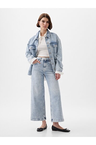GAP Kadın Açık Mavi High Rise Stride Wide-Leg Ankle Jean Pantolon