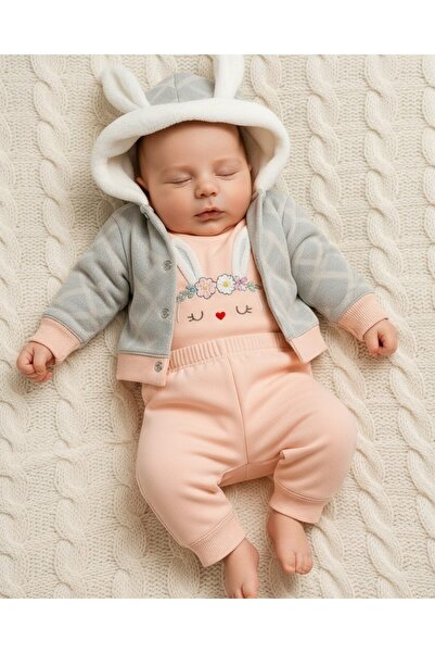 VOY KİDS هدية لحديثي الولادة للفتيات الصغيرات مكونة من 3 قطع مع آذان أرنب