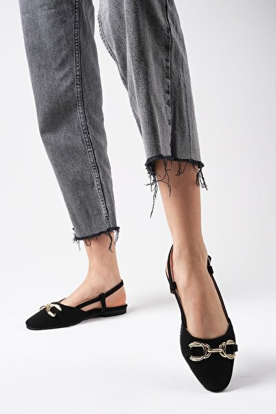 Mio Gusto Delphine Black Color Linen Fabric Open Back Women's Flat Ballerina Shoes