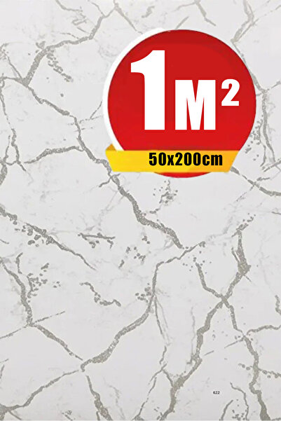 Bien Home Bien Exclusive Parlak Beyaz Ve Gümüş Mermer Desen Kendinden Yapışkanlı Folyo (50CM X 2MT), 1 M²