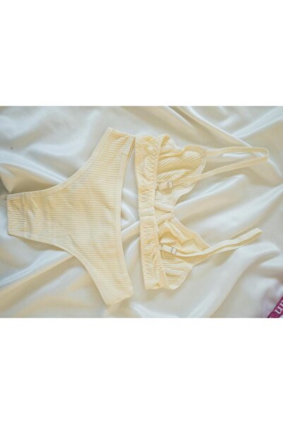 dem merys Ekru Colorful Straight-Lineed Underwire Cotton Camisole Set