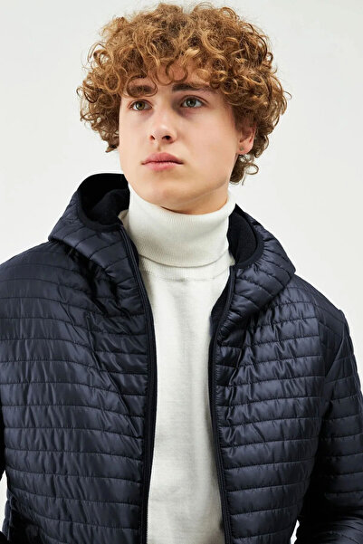 D1fference Erkek Lacivert Içi Astarlı Rüzgar Geçirmez Kapüşonlu Spor Mont