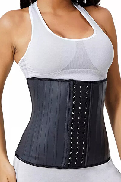 Jetitude Corset de talie din latex cu 25 de oase, compresie ridicată, negru