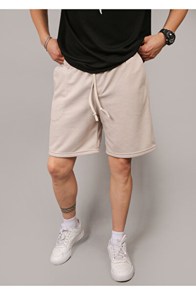 INFLUYENTE Pánské béžové letní šortky z piqué tkaniny Baggy střih s dvojitým pasem a elastickým pasem