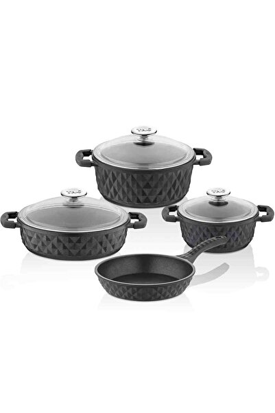 Taç Carabella Döküm Cam Kapaklı 7 Parça Tencere Seti Siyah - Tac-3817
