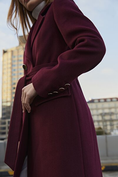 IDA Collection Gold Detaylı Kruvaze Kaban Bordo