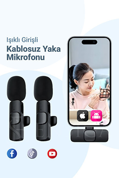 EN SİGA Lightning Girişli Iphone Uyumlu Ikili Kablosuz Yaka Mikrofonu Youtube Facebook Tiktok Vlog