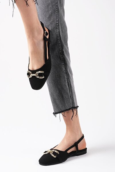 Mio Gusto Delphine Black Color Linen Fabric Open Back Women's Flat Ballerina Shoes