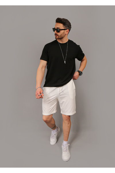 INFLUYENTE Ανδρικό λευκό καλοκαιρινό σορτς από 100% οργανικό βαμβάκι με τσέπες