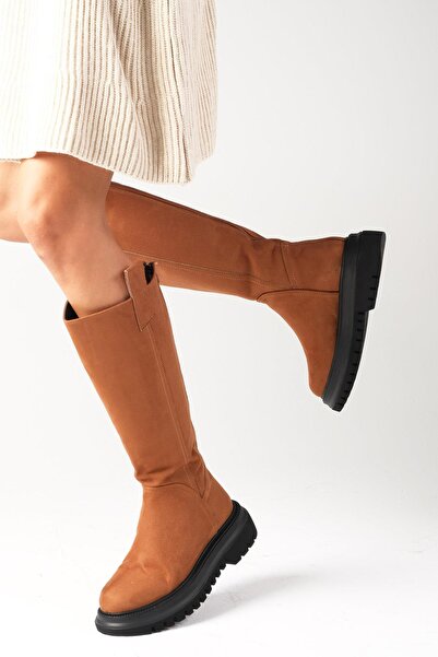 Mio Gusto Dámské semišové boty s kožešinovou podšívkou v hnědé barvě se zadním zipem