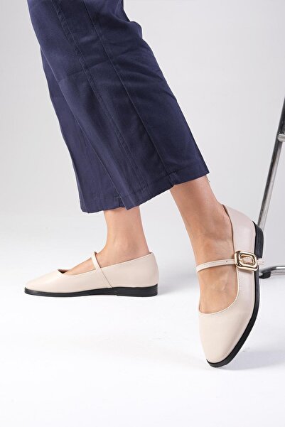 Mio Gusto Camille Beige Women's Ballerinas - Side Buckle Color