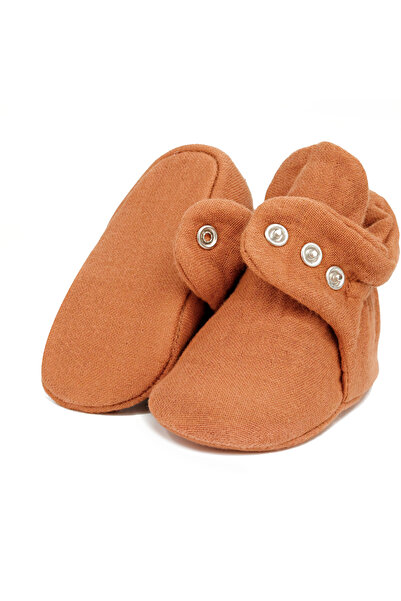 Ella Bonna Kojenecké botičky z biobavlny z mušelínu, pantofle pro novorozence, barva ořech