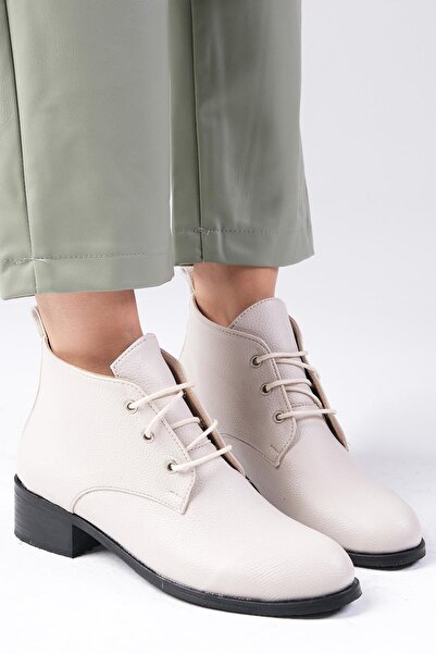 Mio Gusto Meera Bej Renk Oval Burunlu Kadın Bilekte Kısa Düz Bot