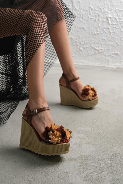 Modanizm Odigo Flower Detailed Brown Sandals