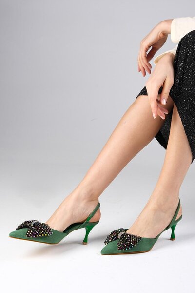 Mio Gusto Dámské společenské boty na podpatku Melody Green Barvy semišové mašle s otevřenými zády