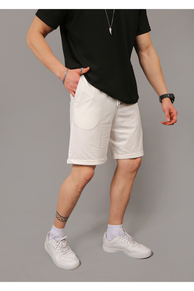 INFLUYENTE Men's White Regular Cut Combed Cotton 100% Organic Cotton Summer Shorts with Pockets