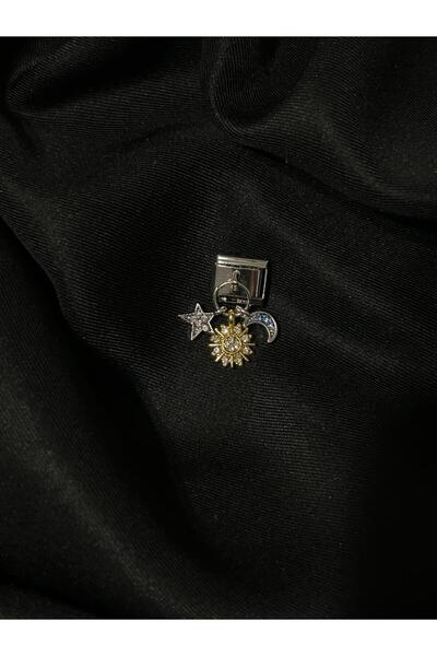 OCTBJX Ay & Güneş & Yıldız Sallantılı Zirkon Taşlı İtalyan Charm