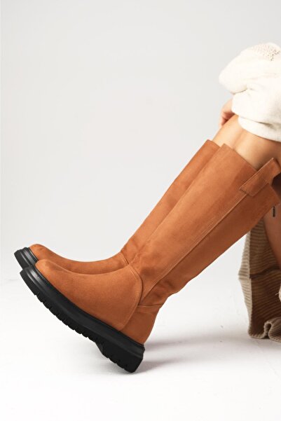 Mio Gusto Dámské semišové boty s kožešinovou podšívkou v hnědé barvě se zadním zipem