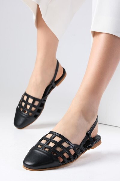 Mio Gusto Helen Black Color Blunt Toe Open Back Women's Ballerina Shoes