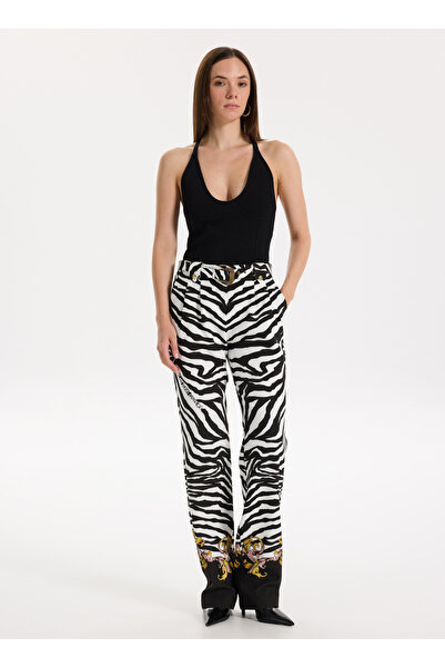 VERSACE JEANS COUTURE Yüksek Bel Standart Siyah - Beyaz Kadın Pantolon 78HAA1P1