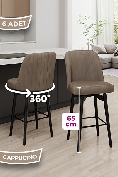 Canisa Evax Serisi 6 Adet Cappucino Bar Sandalyesi 360°c Döner Bar Sandalyesi...