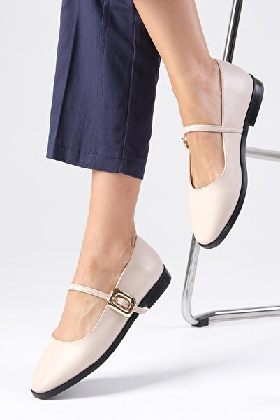 Mio Gusto Camille Beige Women's Ballerinas - Side Buckle Color