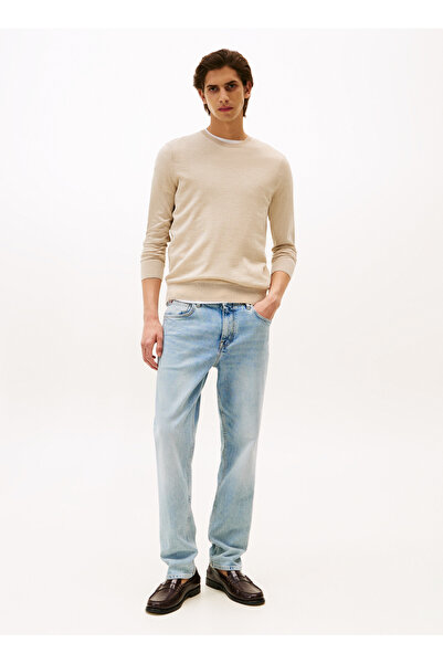 Tommy Hilfiger Bisiklet Yaka Normal Bej Erkek Kazak MW0MW39775HGF_DC FINE MERINO WOOL C