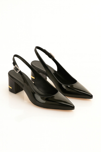 Women Lay-z Pantofi de damă din piele neagră lacuită pentru birou și ocazii s...