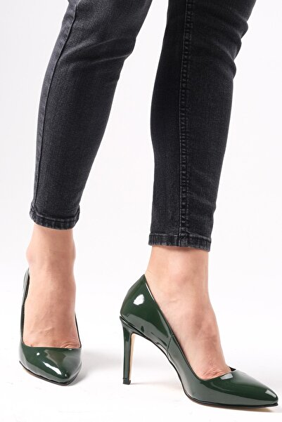 Mio Gusto Basic Green Patent Leather Women's Stiletto Heeled Shoes