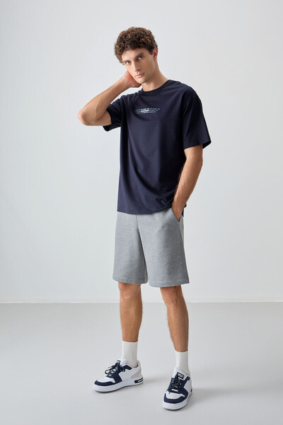 AIR JONES Ανδρικό μπλουζάκι με εμπριμέ μπλουζάκι με χοντρή απαλή υφή, μπλε ναυτικό - 88374