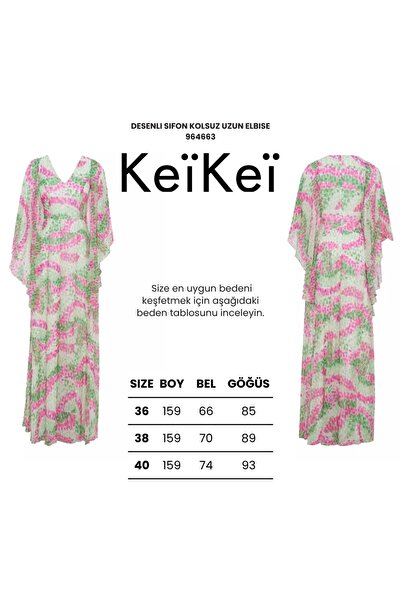 Keikei Desenli sifon kolsuz uzun elbise