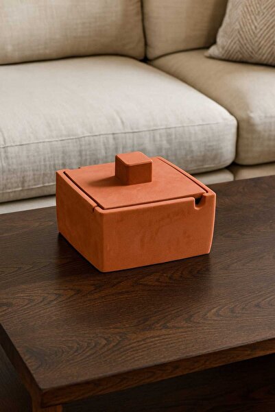 KARRA منفضة سجائر خرسانية كبيرة الحجم مزخرفة مع غطاء