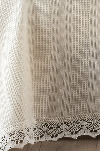 Sevim 100% Cotton Double Kopanaki Lace Waffle Pike-210X230 Cm-Cream